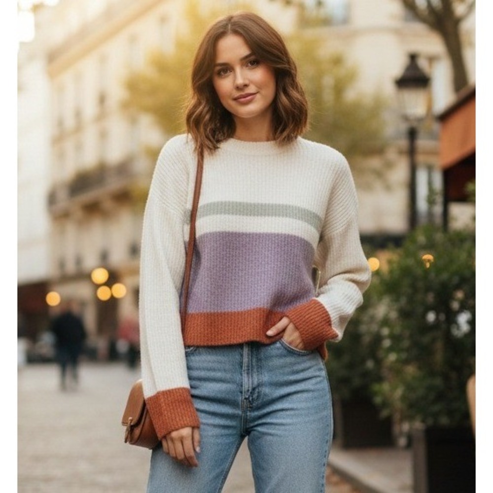 Freshman 1996 Women's Striped Crewneck Sweater Size M Colorblock Pullover Knit